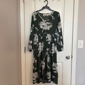 Forest green and cream flower dress